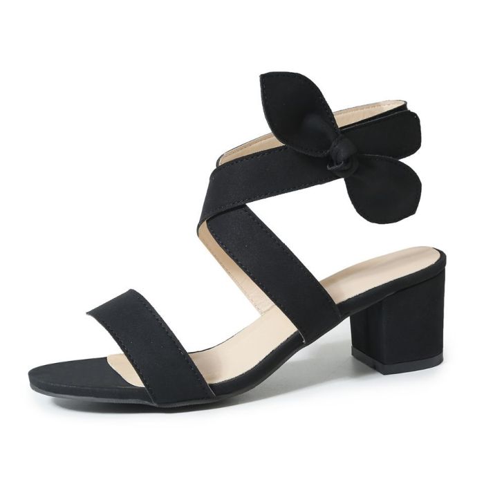 Women's Fashion Round Toe Butterfly-knot Chunky High Heels Simple Sandals