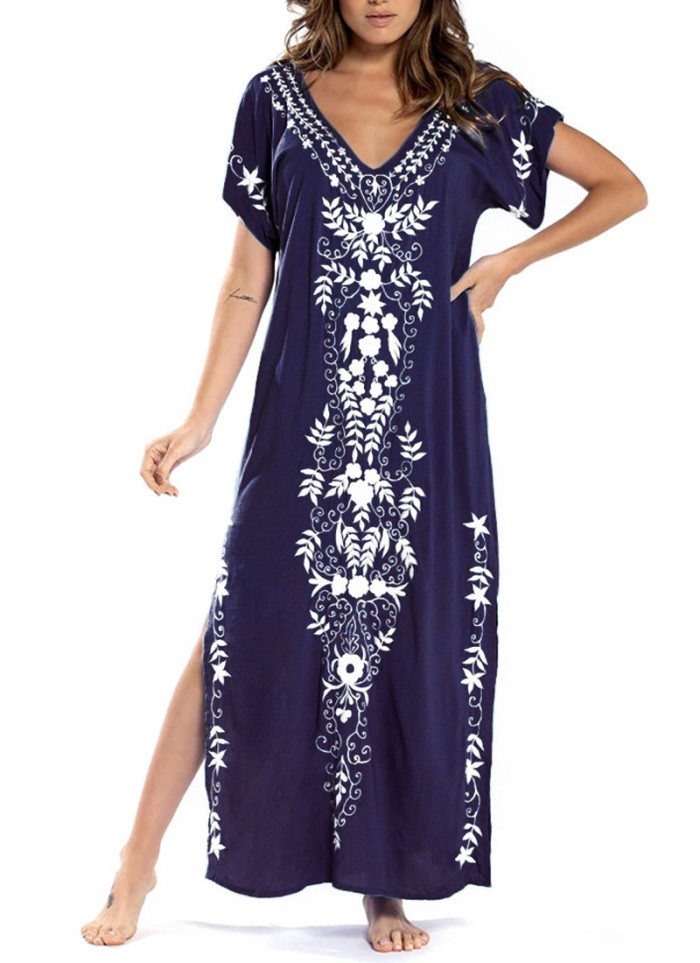 Summer New Cover-up Beach Embroidery Maxi Dress