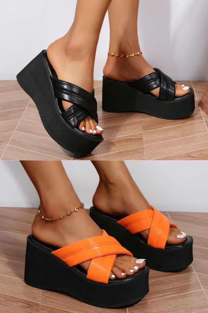 Plus Size Wedge High Heel Sandals for Womens Open Toe Platform Slippers