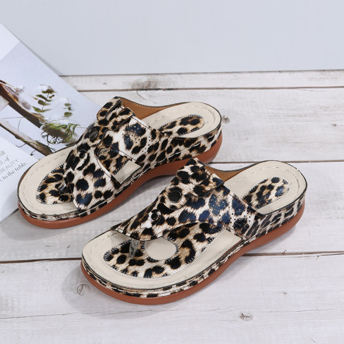 Leopard Print Sandals Women Flats Summer Beach Platform Flip Flops