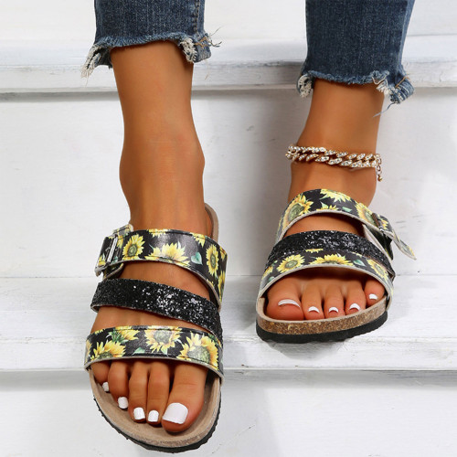 Plus Size Floral Printed Open Toe Roman Platforms Slippers