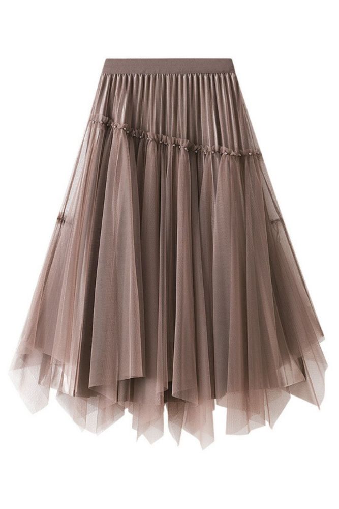 Women's New Style Beaded Irregular High Waist Mid-length Skirt
