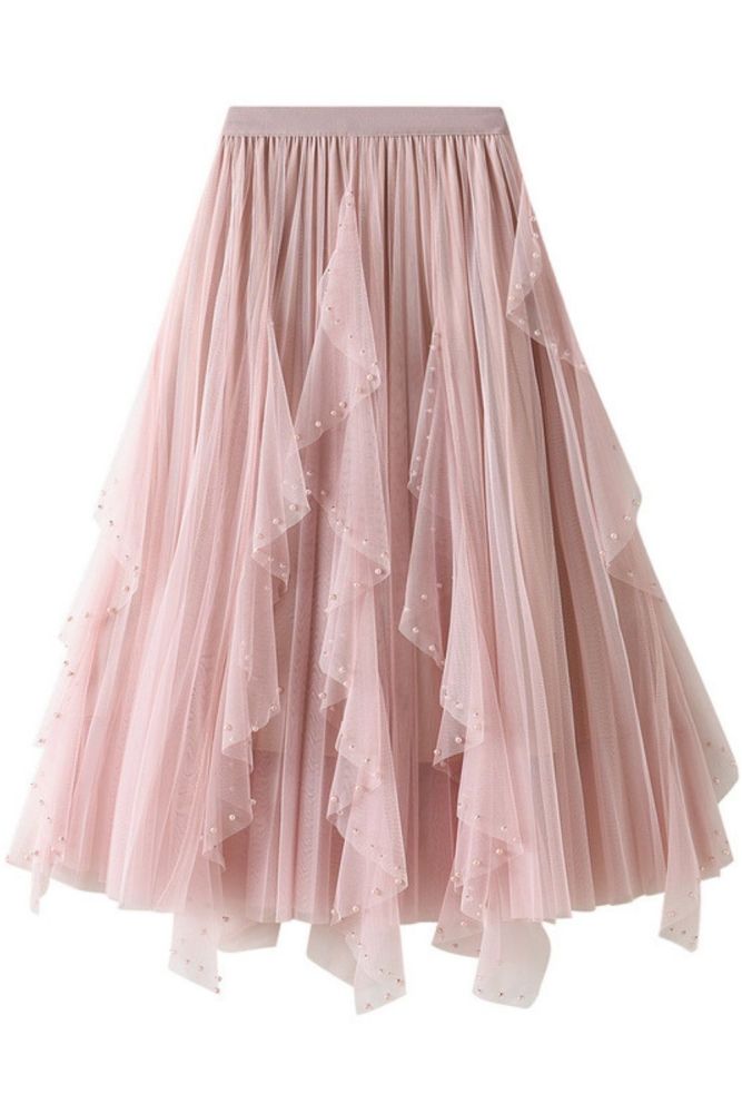 Summer Irregular Ruffles Mesh Long Fairy A-line Skirts