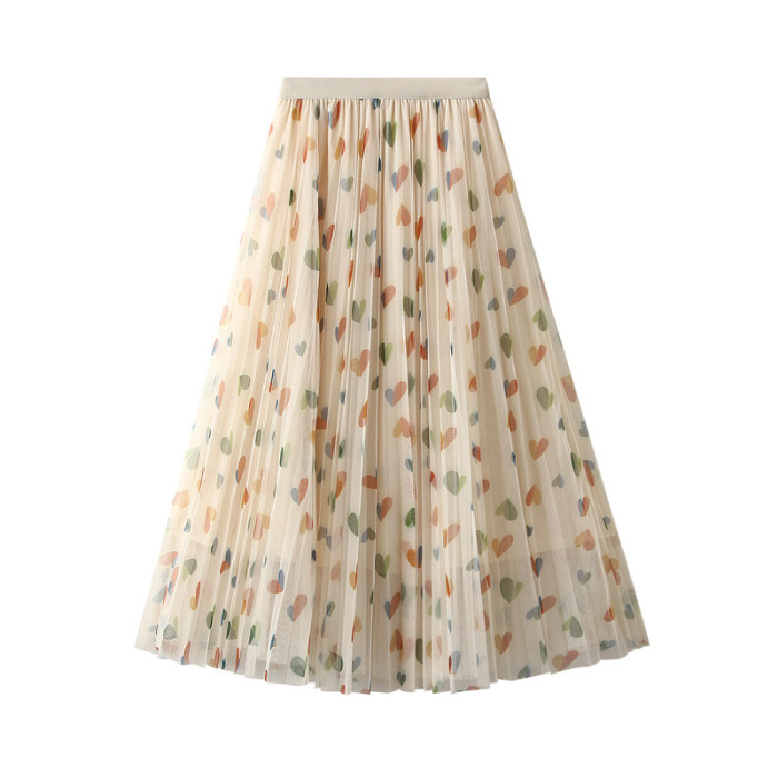 Summer Fashion Hearts Print Long Skirt