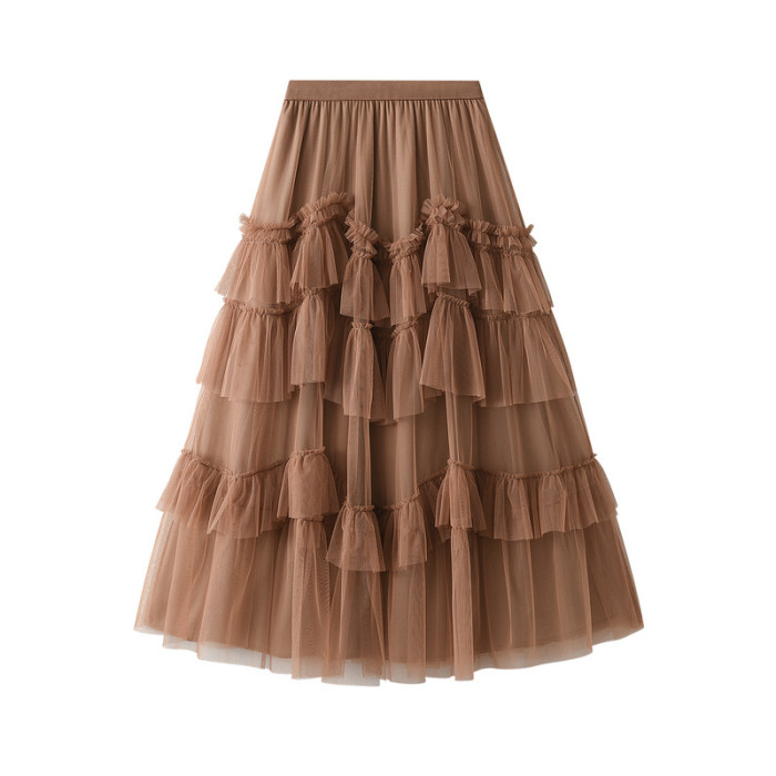 New Spring Summer Long Cake Tulle Chic All-Match Pleated Skirts