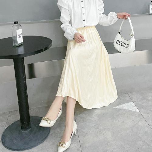 New Casual Korean Elastic High Waist Thin Simple Pleated Skirt