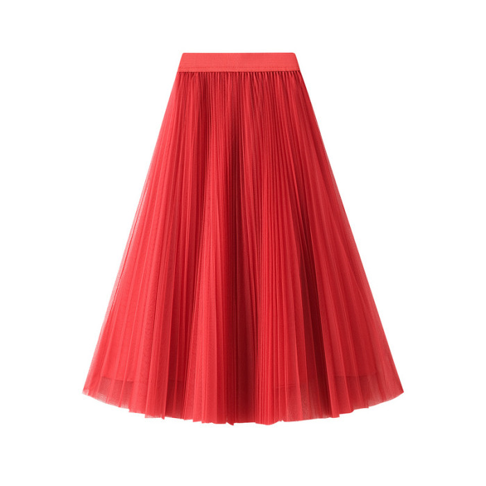 Women Pleated Tulle New High Waist Mesh Maxi Skirt