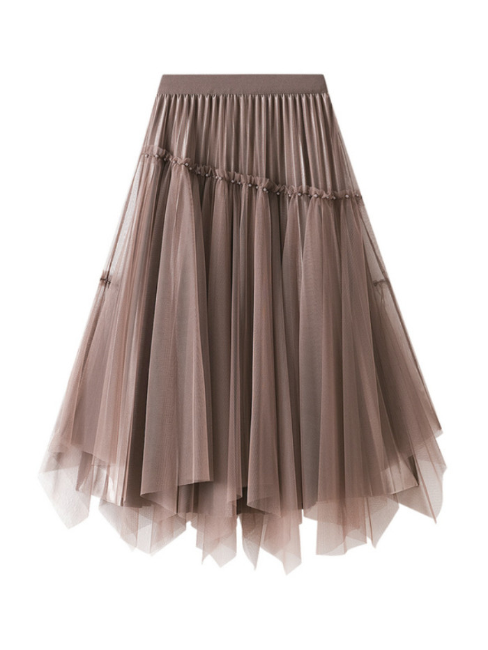 Women's New Style Beaded Irregular High Waist Mid-length Skirt