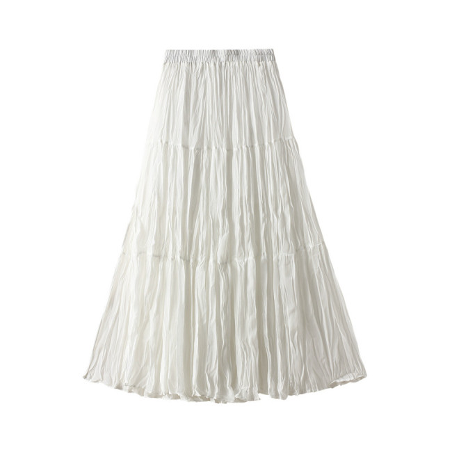 Women Folds Print Bohemian Polyester A-LINE Mid-Calf Split Skirts