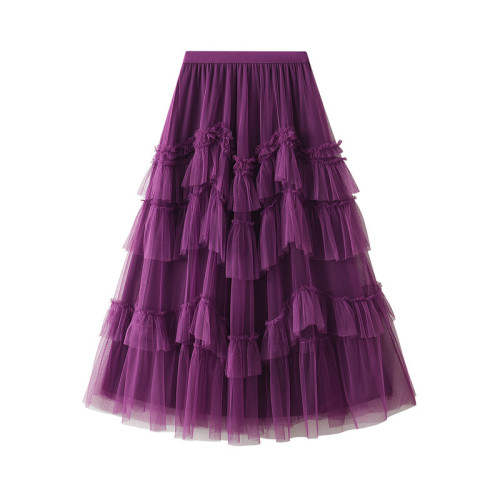 New Spring Summer Long Cake Tulle Chic All-Match Pleated Skirts