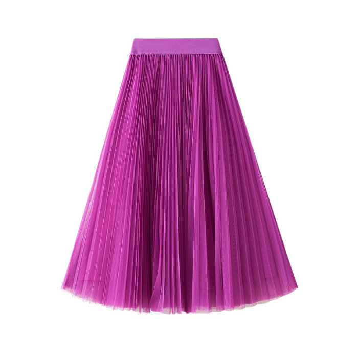 Women Pleated Tulle New High Waist Mesh Maxi Skirt