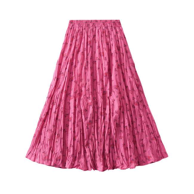 Summer Print Floral Elastic Waist A-Line Midi Length Skirts