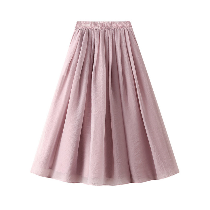Summer New Elastic High Waist Thin Casual Pleated Skirt