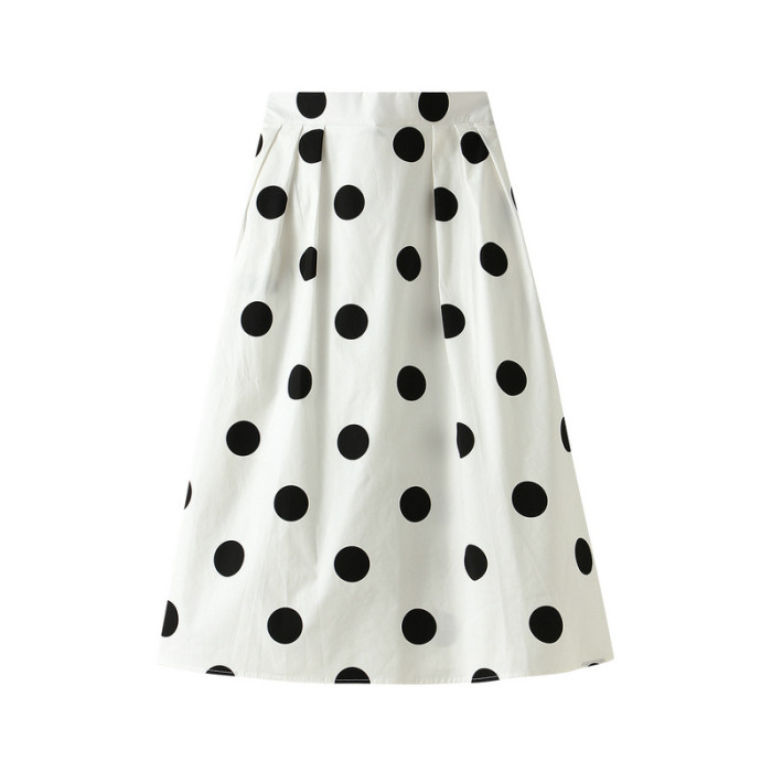 Women's Print Elastic Side Zipper Pockets Cotton A-Line Midi Skirt