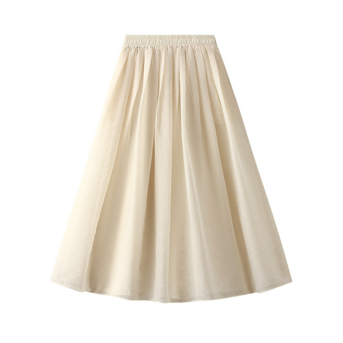 Summer New Elastic High Waist Thin Casual Pleated Skirt