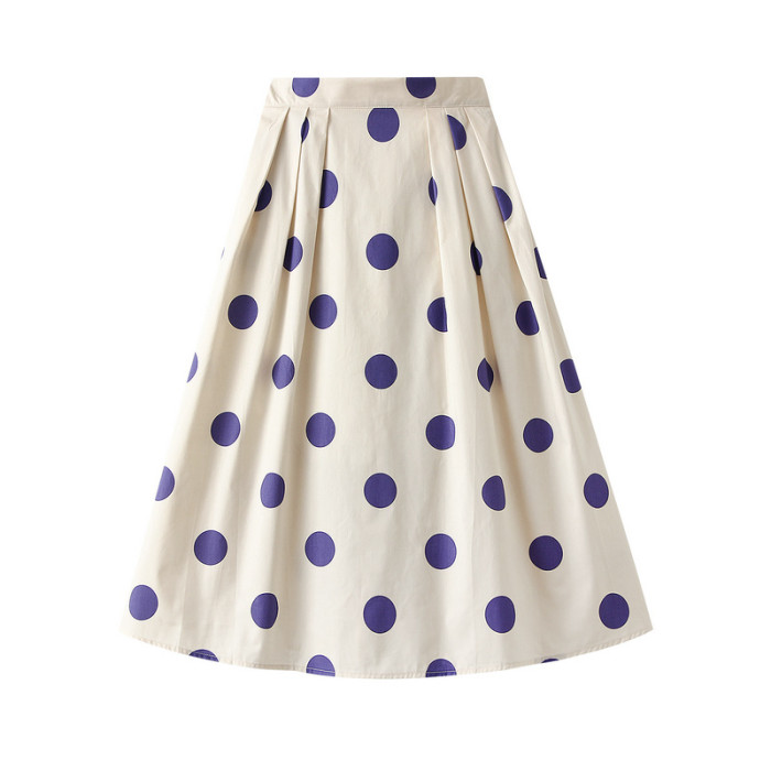 Women's Print Elastic Side Zipper Pockets Cotton A-Line Midi Skirt