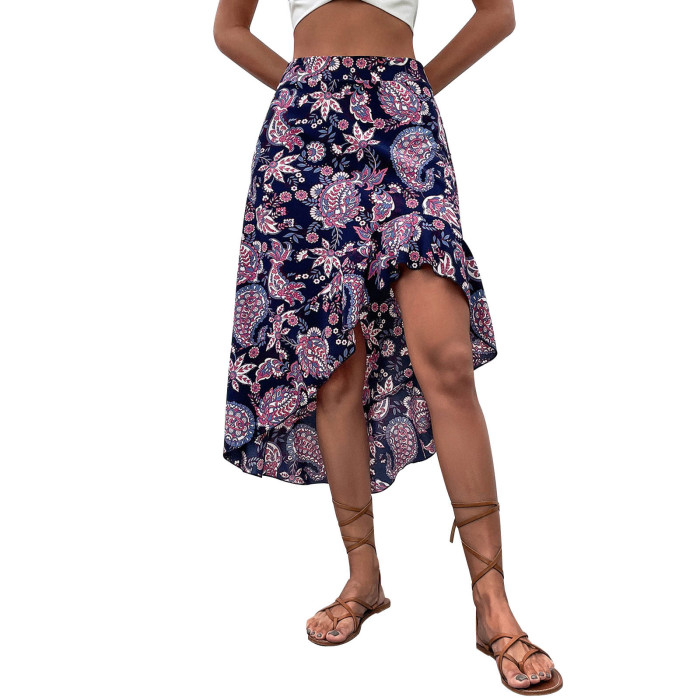 Ethnic Style Summer High Waist A-line Print Skirts