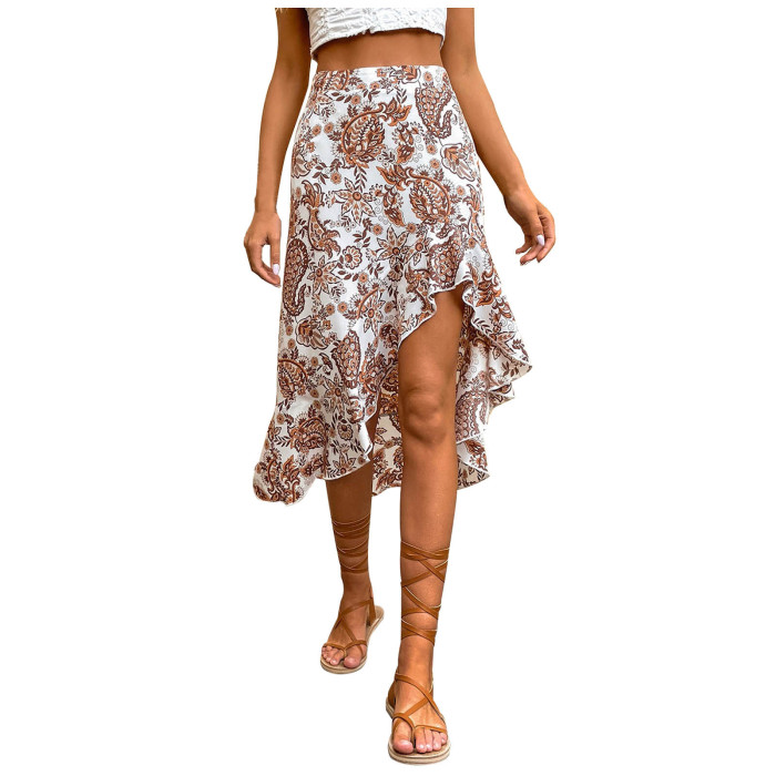Ethnic Style Summer High Waist A-line Print Skirts