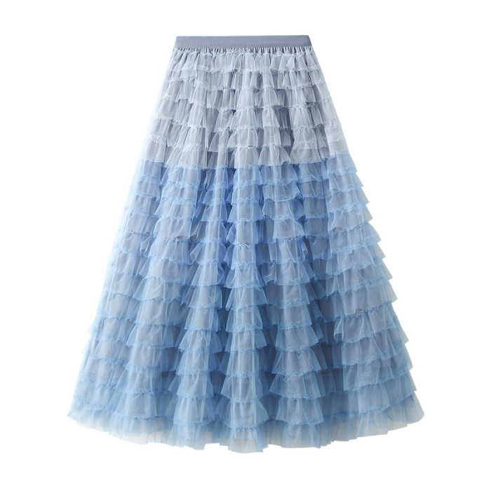 Women's Vintage Gradient Elastic High Waist Mesh Skirts