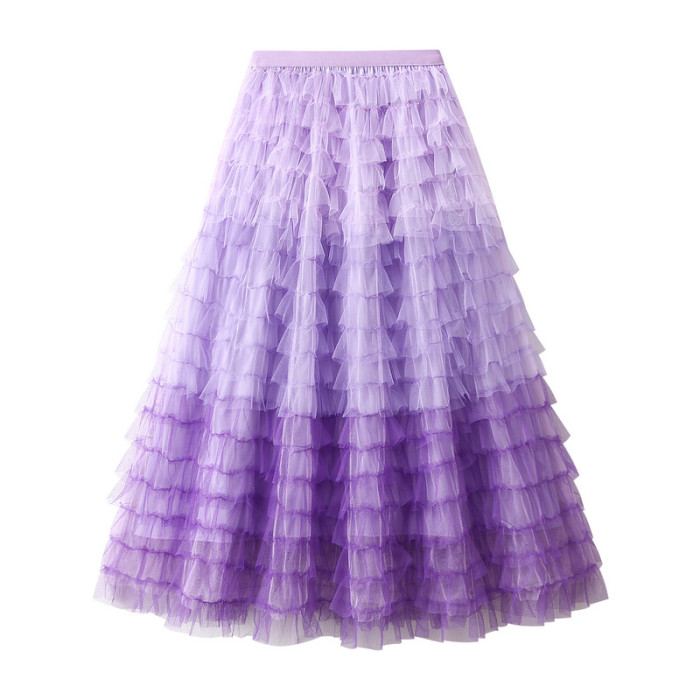 Women's Vintage Gradient Elastic High Waist Mesh Skirts