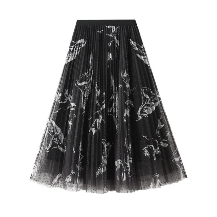 Women's Print High Waist Long Tiered Skirt