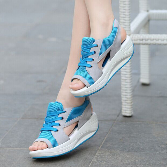Summer Lace-up Casual Breathable Mesh Wedge Sandals