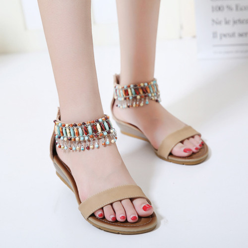 Summer Fashion String Bead Pendant Casual Wedges Sandals