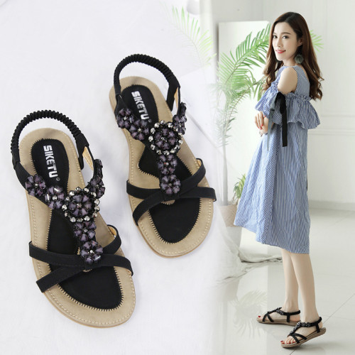 New Fashion Crystal Bead Flat Casual Sandals