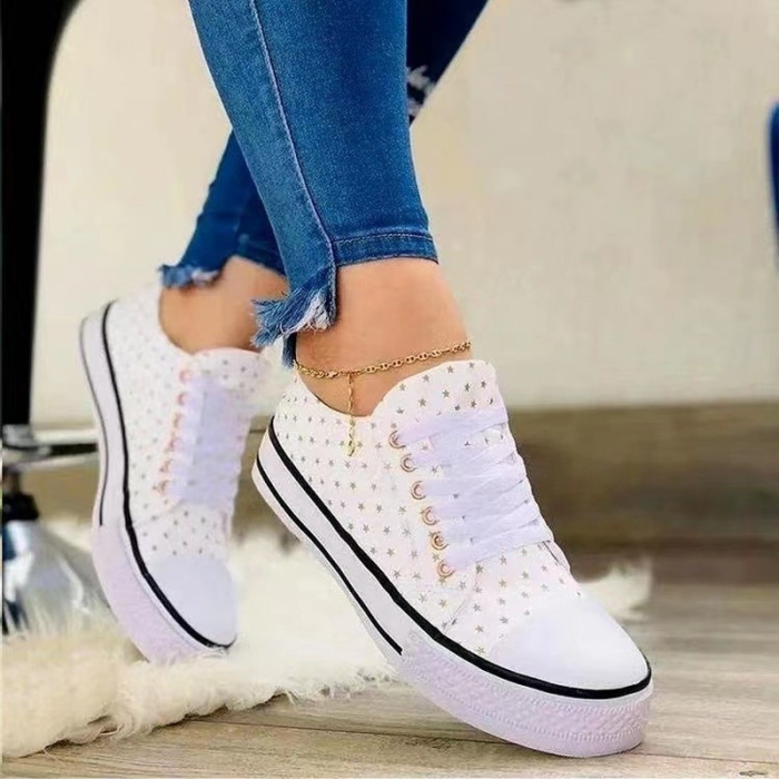 New Round Toe Lace Up Casual Denim Canvas Shoes