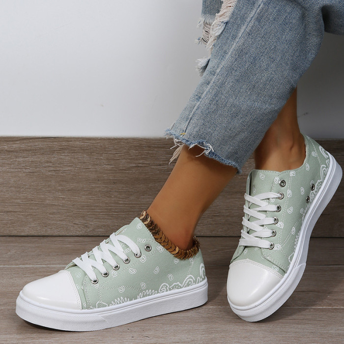 Women's Summer Pattern Casual Flat Lace-Up Canvas Shoes