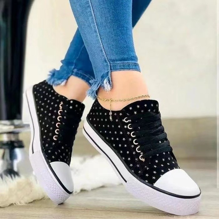New Round Toe Lace Up Casual Denim Canvas Shoes