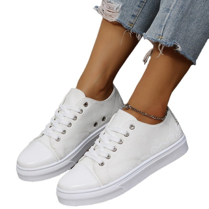 Women's Summer Pattern Casual Flat Lace-Up Canvas Shoes
