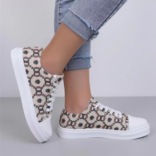 New Flat Thick Sole Flower Print Canvas Shoes