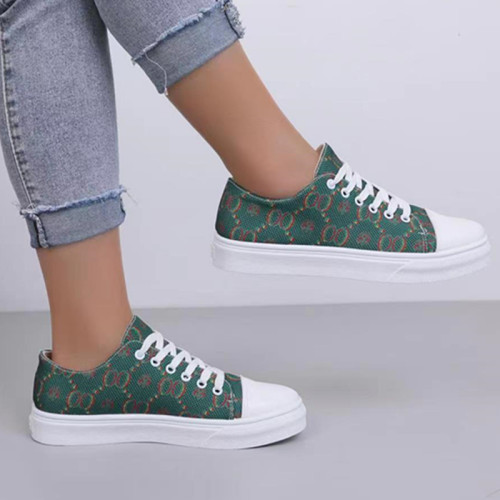 New Flat Thick Sole Flower Print Canvas Shoes