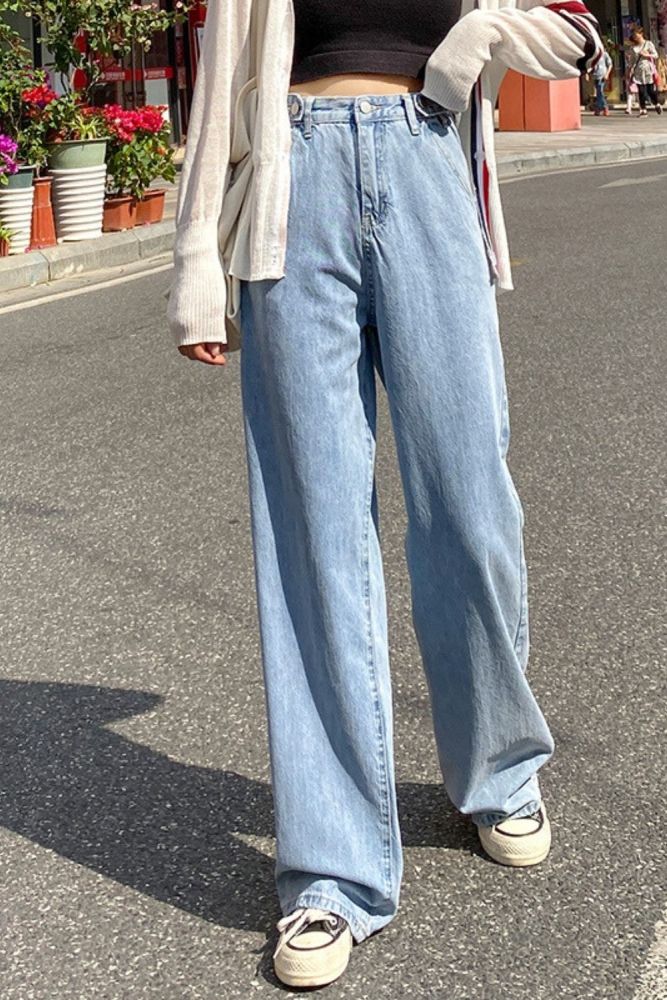 Woman Clothing Blue Streetwear Vintage High Waist Wide Leg Jeans
