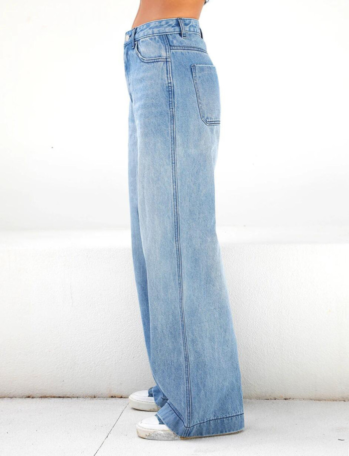 Women's Fashion Loose Casual Wide Leg High Waist Vintage Jeans