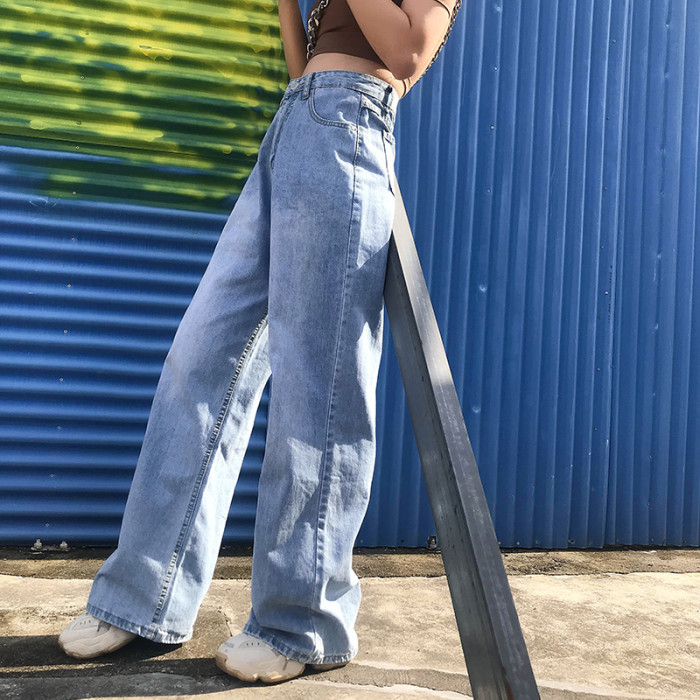 Fashion Korean High Waist Women Wide-leg Denim Jeans