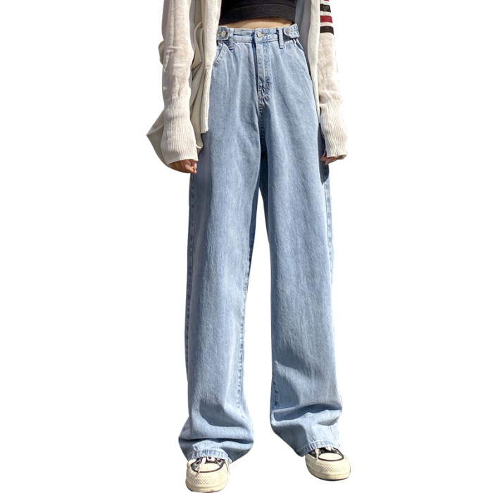 Woman Clothing Blue Streetwear Vintage High Waist Wide Leg Jeans