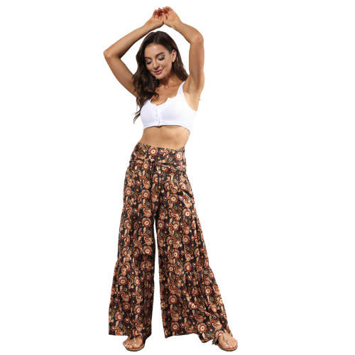 Summer Women's Tied Rope Casual Loose Big Flare Wide Leg Pants