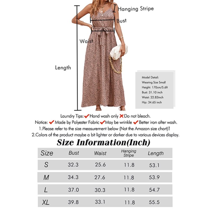 Women Summer V-neck Spaghetti Strap Leopard Print Maxi Dress