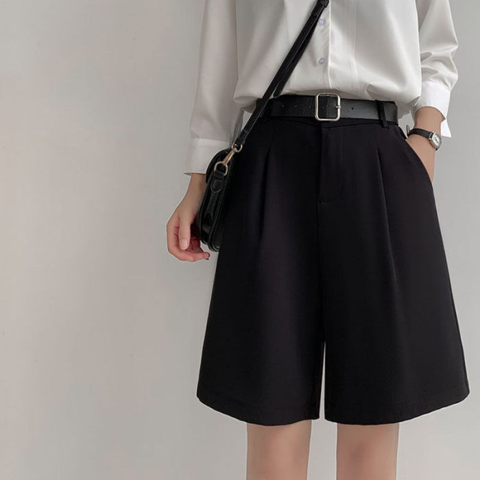 Summer Women Wide Leg High Waist Loose Korean Style Vintage Shorts