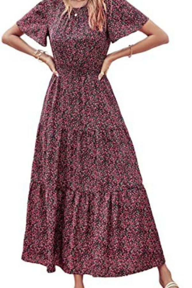 Fashion Floral Print Maxi Dress Women Summer Bohemian Sundress