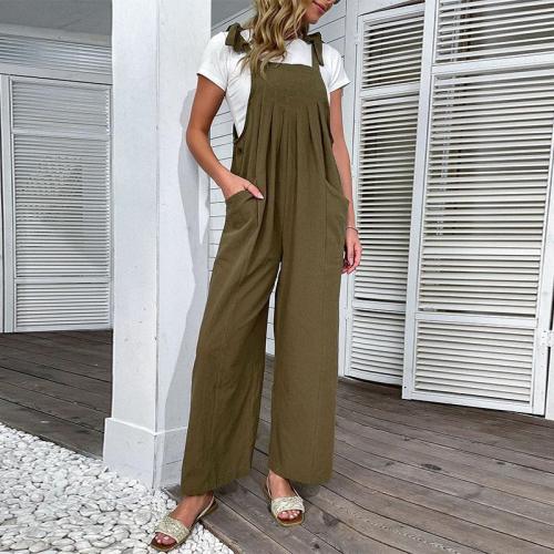 Women's Summer Solid Color Wide-leg Cotton and Linen Jumpsuit