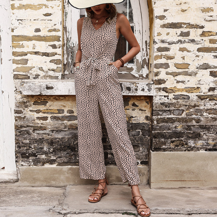 Summer Women's Fashion Straight Leopard Print Jumpsuit