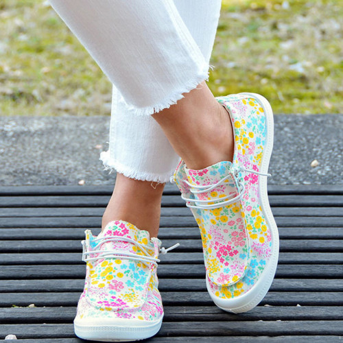 Summer Women Fashion Flat Casual Printing Flower Canvas Shoes