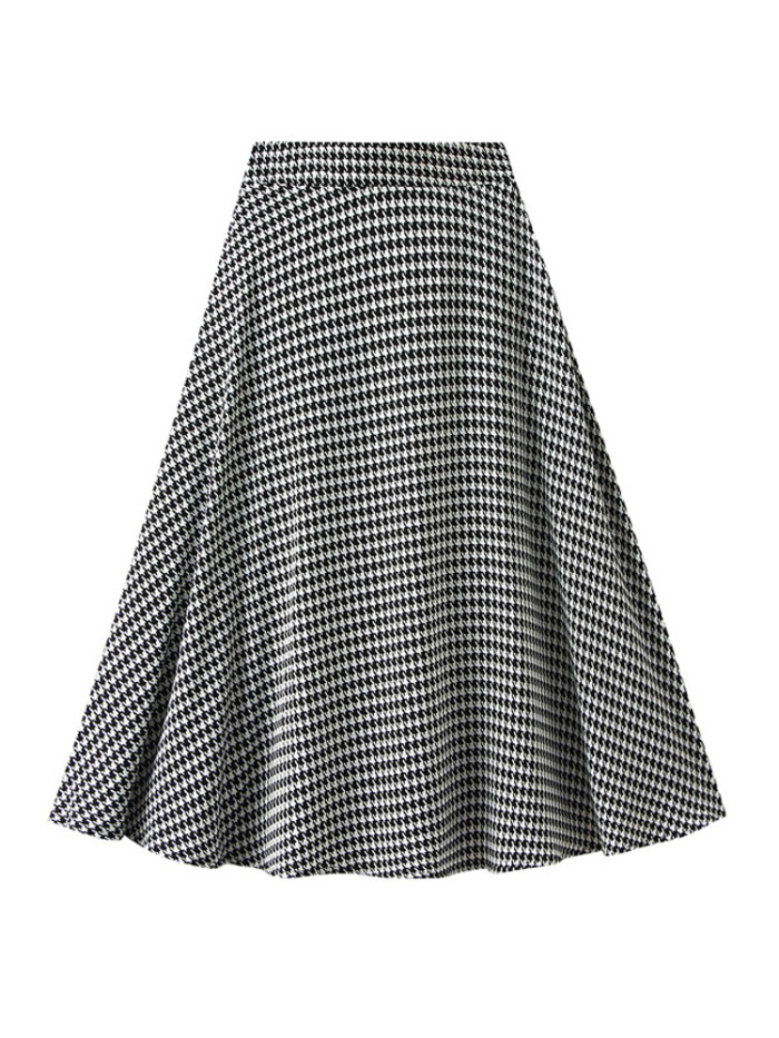 Women's Vintage Flared Checkerboard Midi Skirt
