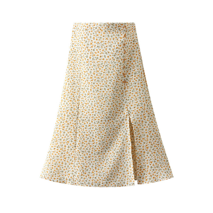 Women Print Split Chic Polyester Print A-LINE Skirts