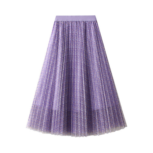 Women High Waist Printed Pleated Summer Skirts