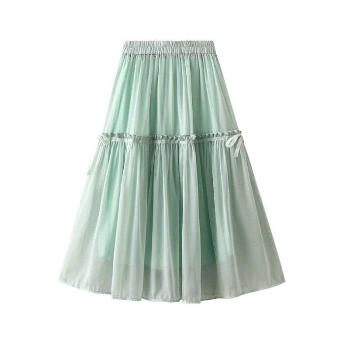Elegant Ruffles High Waist Bow Tie-up Chiffon Skirts