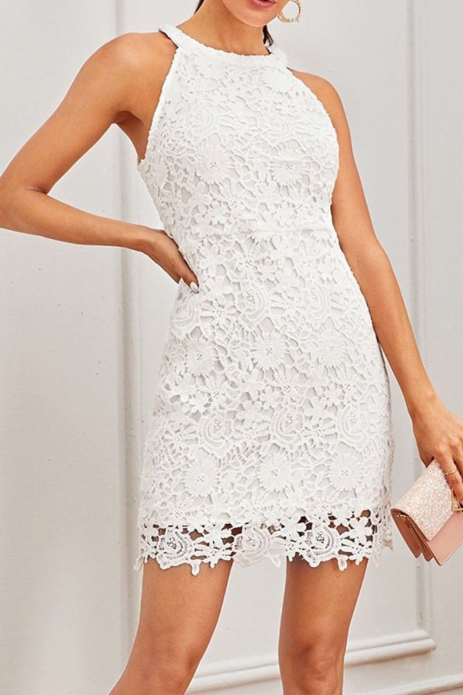 Summer Boho Lace Halter Sleeveless Fitted Sexy Party Dress